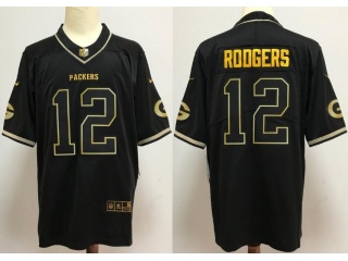 Green Bay Packers #12 Aaron Rodgers Black Golden Vapor Untouchable Limited Jersey