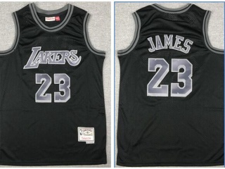 Los Angeles Lakers #23 LeBron James Throwback Jerseys Black with Gray Number