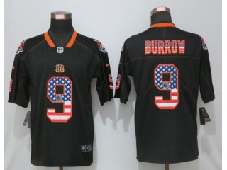 Cincinnati Bengals 9 Joe Burrow USA Flag Football Jerseys Black