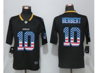 Los Angeles Chargers #10 Justin Herbert USA Flag Limited Jersey Black