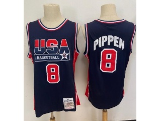 Team USA 8 Scottie Pippen 1992 Olympic Games Jersey Navy Blue