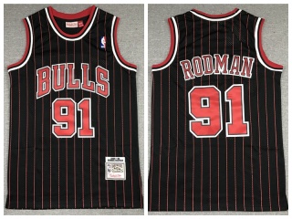 Chicago Bulls 91 Dennis Rodman 1995-96 Throwback Jersey Black Pinstripes