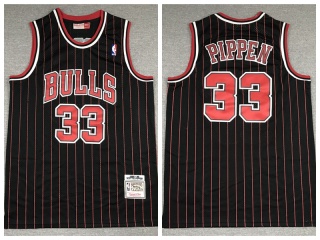 Chicago Bulls 33 Scottie Pippen 1995-96 Throwback Jersey Black Pinstripes