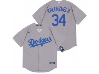 Nike Los Angeles Dodgers #34 Fernando Valenzuela Cool Base Jersey Grey