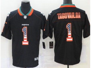 Miami Dolphins #1 Tua Tagovailoa USA Flag Fashion Jersey Black 