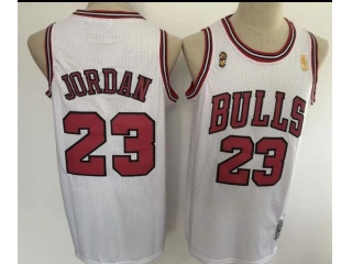 Chicago Bulls #23 Michael Jordan 1996-97 Throwback With Championship Patch Jersey White