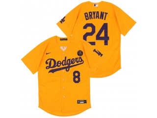 Nike Los Angeles Dodgers #8/24 Kobe Bryant Cool Base Jersey Yellow 