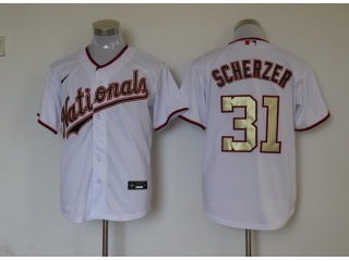Nike Washington Nationals #31 Max Scherzer Cool Base Jersey White With Gold Number