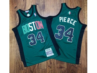 Boston Celtics #34 Paul Pierce Number Mitchness And Ness Jersey Green With Black