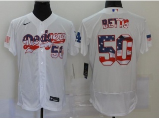 Nike Los Angeles Dodgers #50 Mookie Betts Flag Fashion Flexbase Jersey White