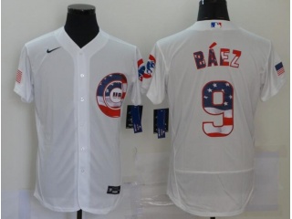 Nike Chicago Cubs #9 Javier Baez USA Flag Fashion Flexbase Jersey White