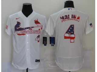 Nike St. Louis Cardinals #4 Yadier Molina USA Flag Fashion Flexbase Jersey White