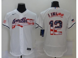 Nike Cleveland Indians #12 Francisco Lindor USA Flag Fashion Flexbase Jersey White