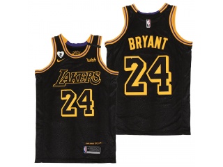 Los Angeles Lakers 24 Kobe Bryant Black City with Peach Heart 2 Patch Jersey