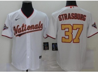 Nike Washington Nationals #37 Stephen Strasburg With Gold Number Cool Base Jersey White 