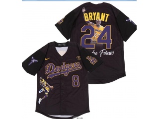 Nike Los Angeles Dodgers #8/24 Kobe Bryant Fashion Jersey Black 