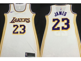 Los Angeles Lakers #23 Lebron James Woman Dress Jersey White