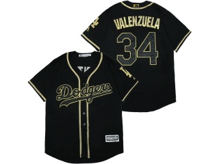 Los Angeles Dodgers #34 Fernando Valenzuela Cool Base Jersey Black Gold