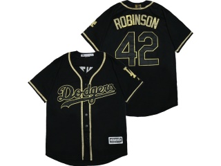 Los Angeles Dodgers #42 Jackie Robinson Black Base Jersey Gold