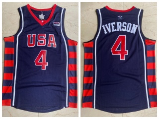 Team USA 4 Allen Iverson 2004 Basketball Jersey Blue