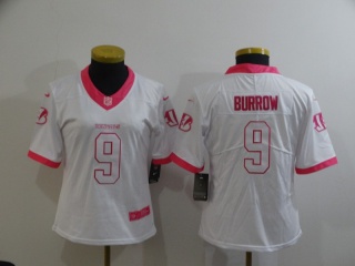 Woman Cincinnati Bengals #9 Joe Burrow Vapor Limited Jersey White Pink