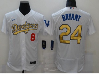 Nike Los Angeles Dodgers #8/24 Kobe Bryant With Golden Number Flexbase Jersey White