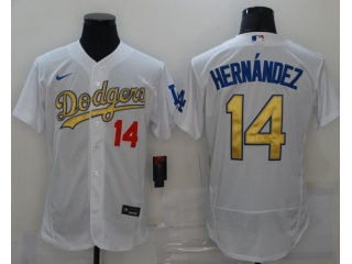 Nike Los Angeles Dodgers #14 Enrique Hernandez With Golden Number Flexbase Jersey White