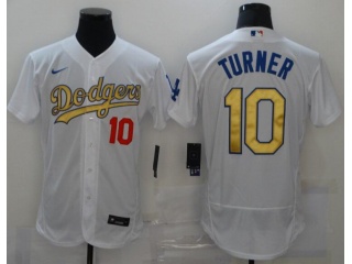 Nike Los Angeles Dodgers #10 Justin Turner With Golden Number Flexbase Jersey White