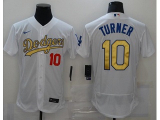 Nike Los Angeles Dodgers #10 Justin Turner With Golden Number Flexbase Jersey White 