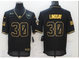Denver Broncos #30 Phillip Lindsay with Golden Number Salute to Service Limited Jersey Black
