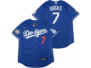 Nike Los Angeles Dodgers 7 Julio Urias Flexbase Jersey Blue w/ 2020 WS Patch