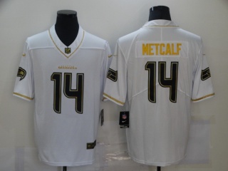 Seattle Seahawks #14 DK Metcalf with Golden Name Limited Football Jersey White