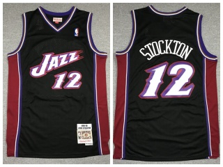 Utah Jazz #12 John Stockton Throwback Basketball Jersey Black