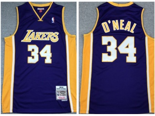 Los Angeles Lakers #34 Shaquille O'Neal Throwback Jersey Purple