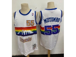 Denver Nuggets# 55 Dikembe Mutombo Rainbow Throwback Jersey White