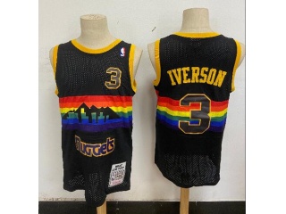Denver Nuggets #3 Allen Iverson Rainbow Throwback Jersey Black