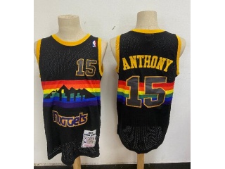 Denver Nuggets #15 Carmelo Anthony Rainbow Throwback Jersey Black