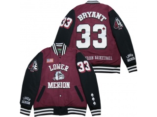 Kobe Bryant 33 Lower Merion Satin Jacket Red with Black Sleeves