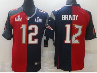 Tampa Bay Buccaneers X New England Patriots #12 Tom Brady Split With Superbowl Limited Jersey Red/Bl...