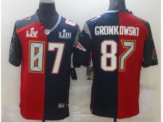 Tampa Bay Buccaneers X New England Patriots #87 Rob Gronkowski Split With Superbowl Limited Jersey Red/Blue