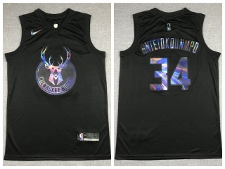 Nike Milwaukee Bucks #34 Giannis Antetokounmpo 2021 HWC Jersey Iridescent Black