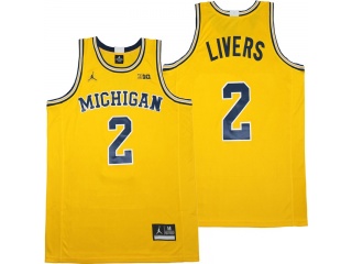 Michigan Wolverines #2 Isaiah Livers Basketball Jersey Yellow