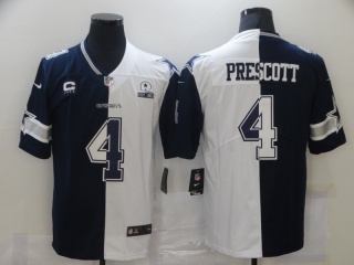 Dallas Cowboys #4 Dak Prescott Split Jersey Navy Blue/White