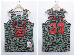 Chicago Bulls #23 Michael Jordan Tiger Camo Hardwood Classics Jersey Green