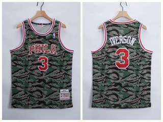 Philadelphia 76ers #3 Allen Iverson Tiger Camo Hardwood Classics Jersey Green