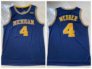 Michigan Wolverines #4 Chirs Webber Basketball Jersey Navy Blue