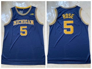 Michigan Wolverines #5 Jalen Rose Basketball Jersey Navy Blue