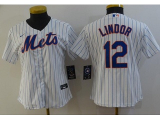 Woman Nike New York Mets #12 Francisco Lindor Cool Base Jersey White