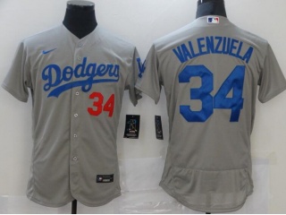Nike Los Angeles Dodgers #34 Fernando Valenzuela Flexbase Jerseys Grey 