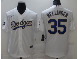 Nike Los Angeles Dodgers #35 Cody Bellinger 2021 Gold Program Cool Base Jersey White/Gold